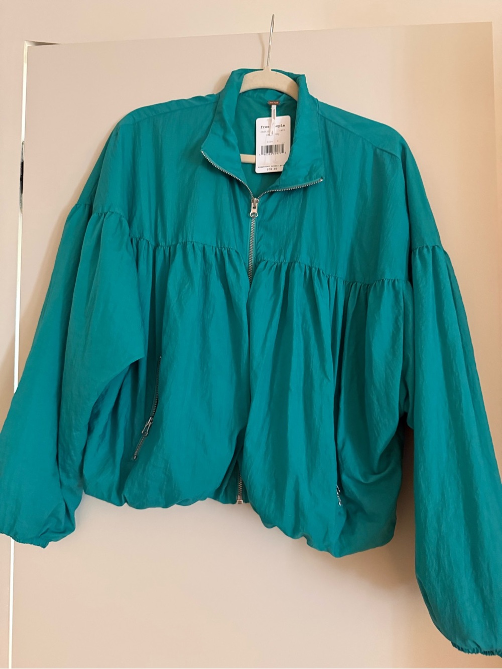 Free People Teal Zip-Up Bomber Jacket